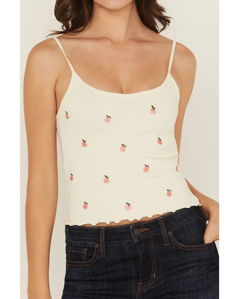 Fornia Women's Peach Embroidered Sleeveless Cropped Tank Top