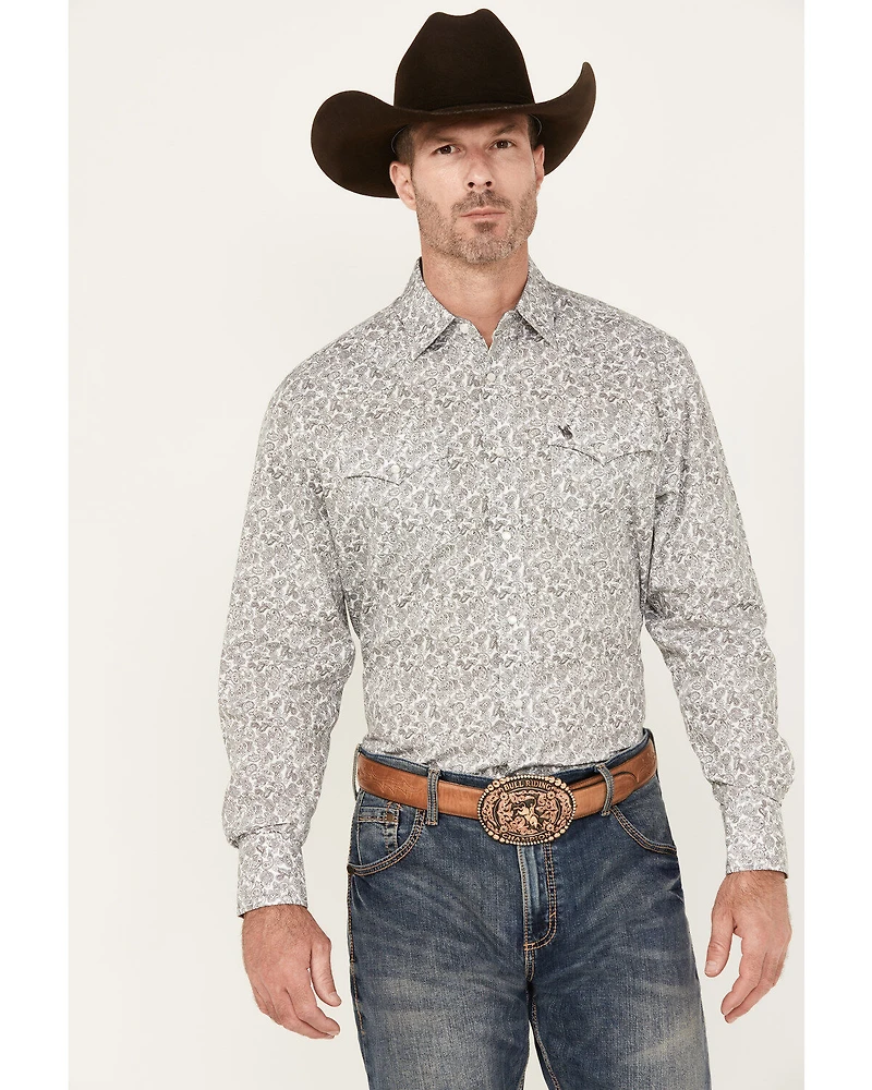 Rodeo Clothing Men's Paisley Print Long Sleeve Pearl Snap Western Shirt