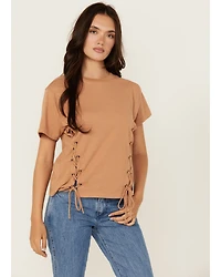 Blended Women's Side Lace-Up Short Sleeve Tee