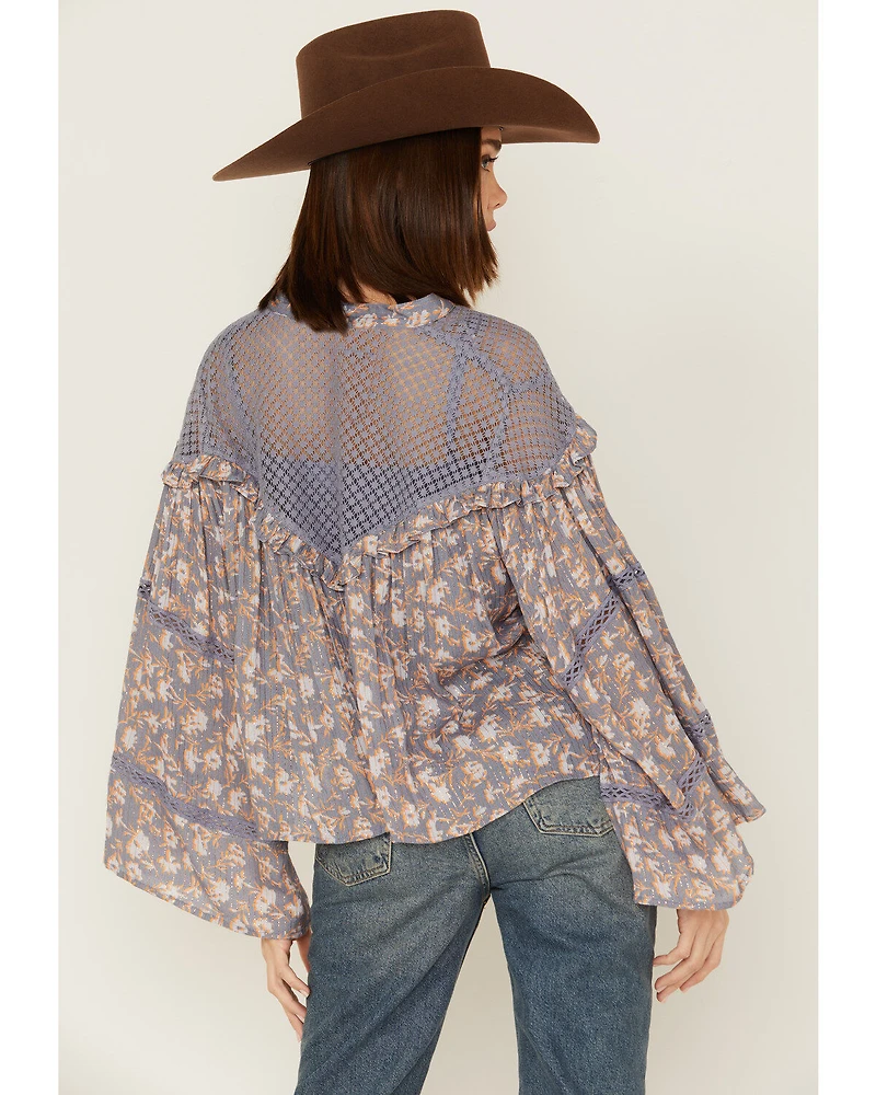 Jen's Pirate Booty Women's Floral Print Long Sleeve Ruffle Wildflower Justice Top