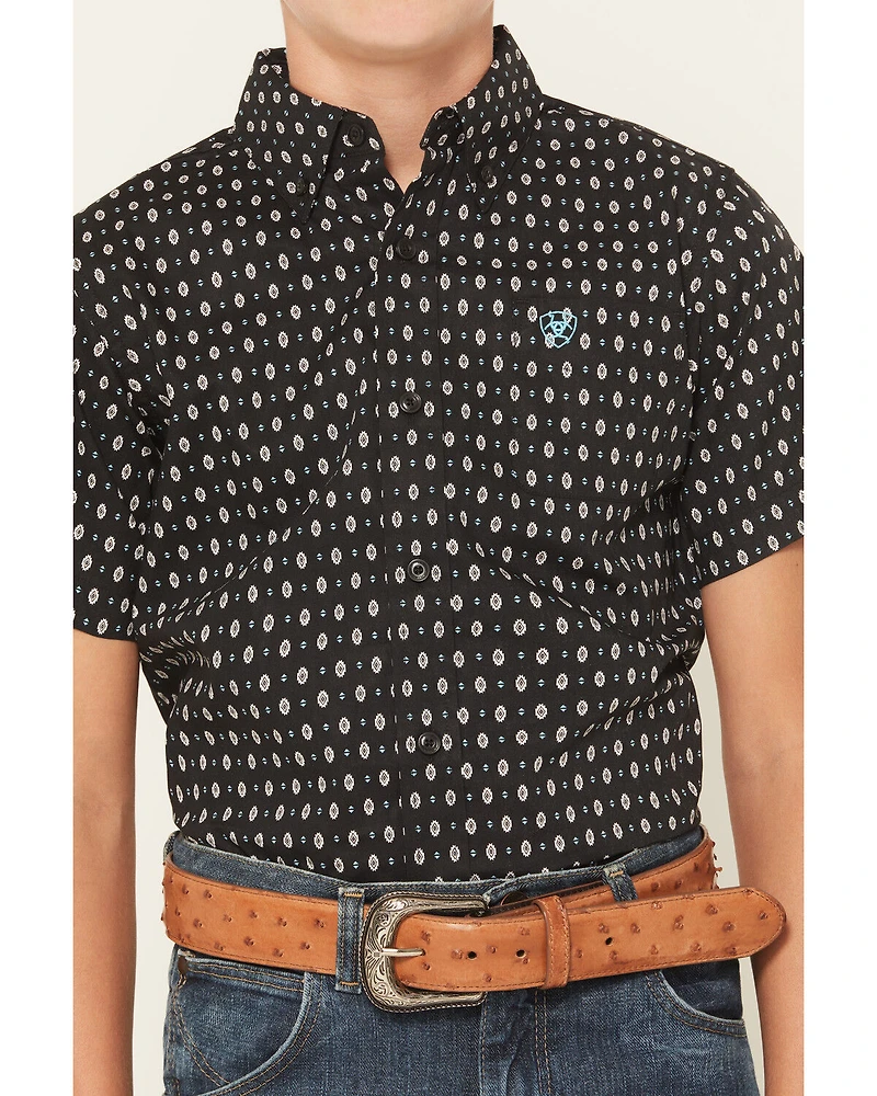 Ariat Boys' Southwestern Geo Print Short Sleeve Button-Down Western Shirt