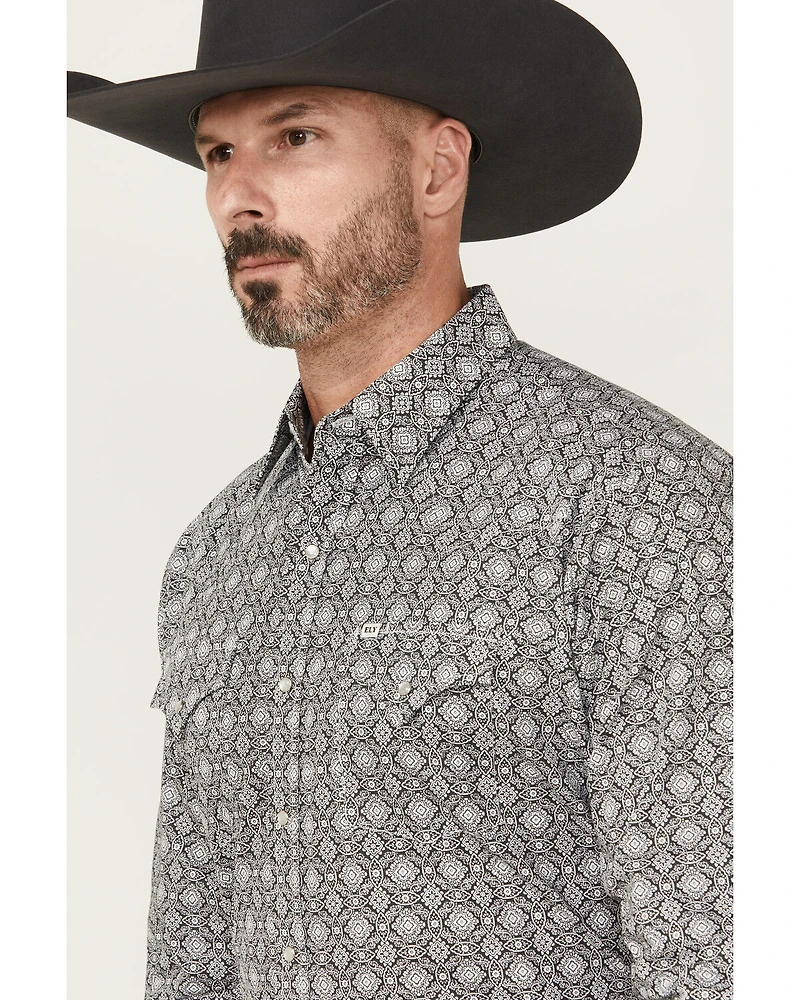 Ely Walker Men's Medallion Print Long Sleeve Pearl Snap Western Shirt