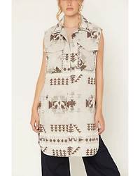 Ashley Women's Southwestern Print Studded Button-Down Long Vest