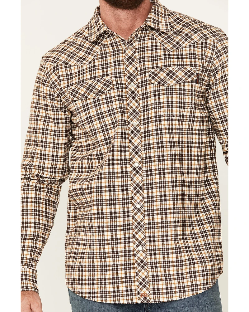 Cody James Men's FR Midweight Plaid Print Long Sleeve Pearl Snap Work Shirt