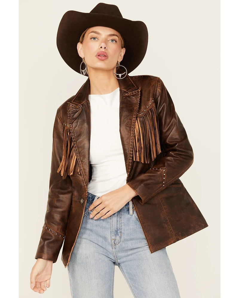 Cripple Creek Women's Fringe Leather Blazer
