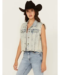 Veveret Women's Light Wash Denim Rhinestone Vest