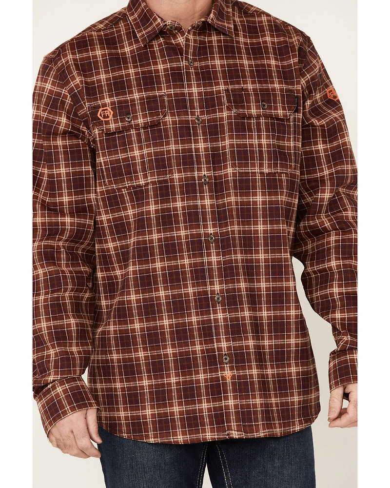 Hawx Men's FR Plaid Print Long Sleeve Button-Down Work Shirt
