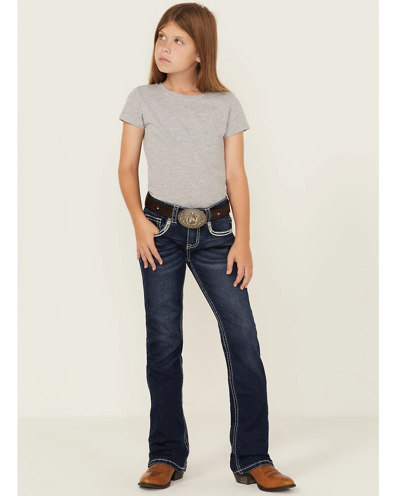 Shyanne Girls' Dark Wash Horseshoe Pocket Bootcut Stretch Denim Jeans