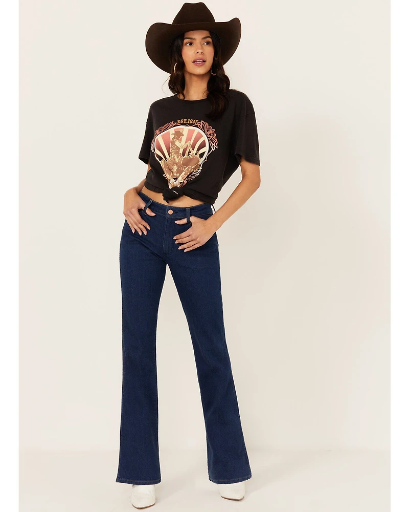 Wrangler Women's Dark Westward Mid Rise Bootcut Denim Stretch Jeans
