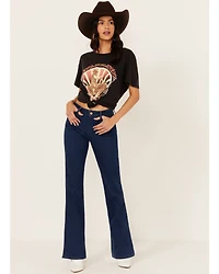 Wrangler Women's Dark Westward Mid Rise Bootcut Denim Stretch Jeans