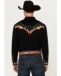 Scully Men's Music Note Flame Embroidered Long Sleeve Snap Western Shirt