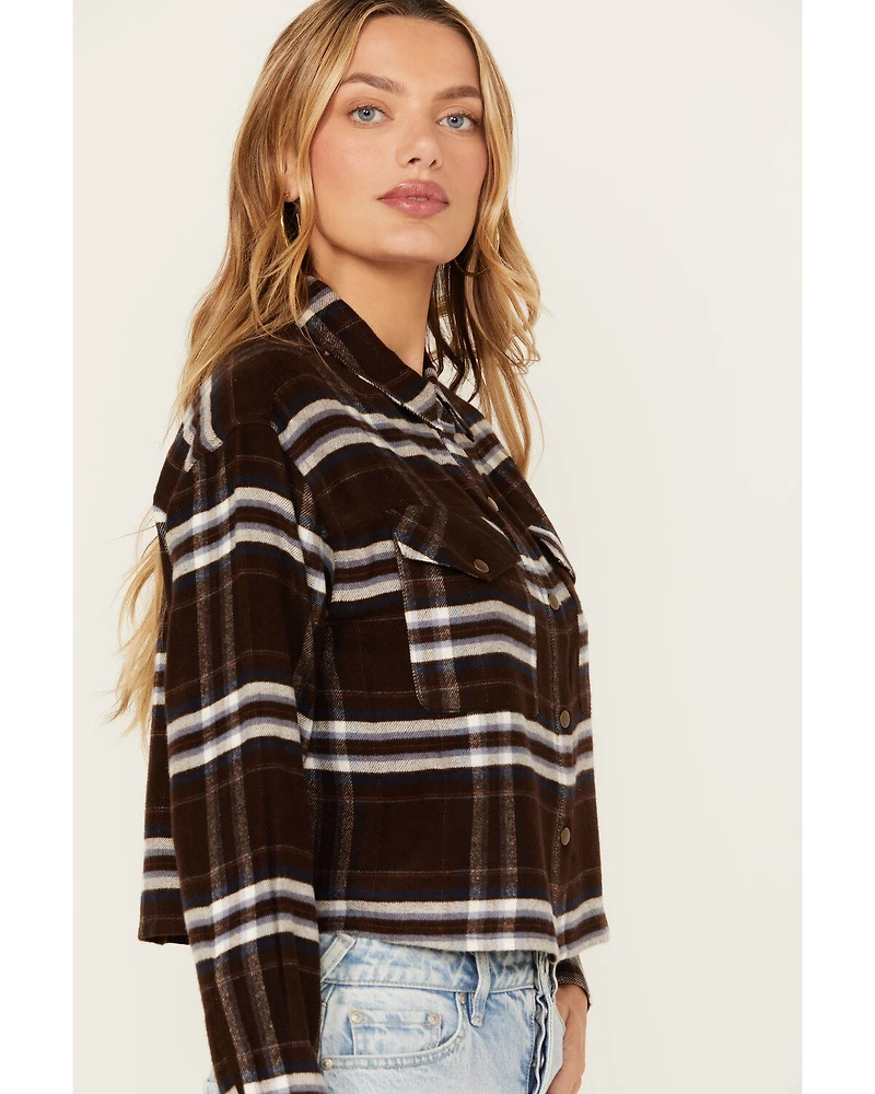 Cleo + Wolf Women's Cropped Plaid Print Flannel Shirt