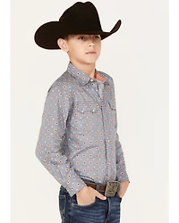 Roper Boys' West Made Geo Print Pearl Snap Western Shirt