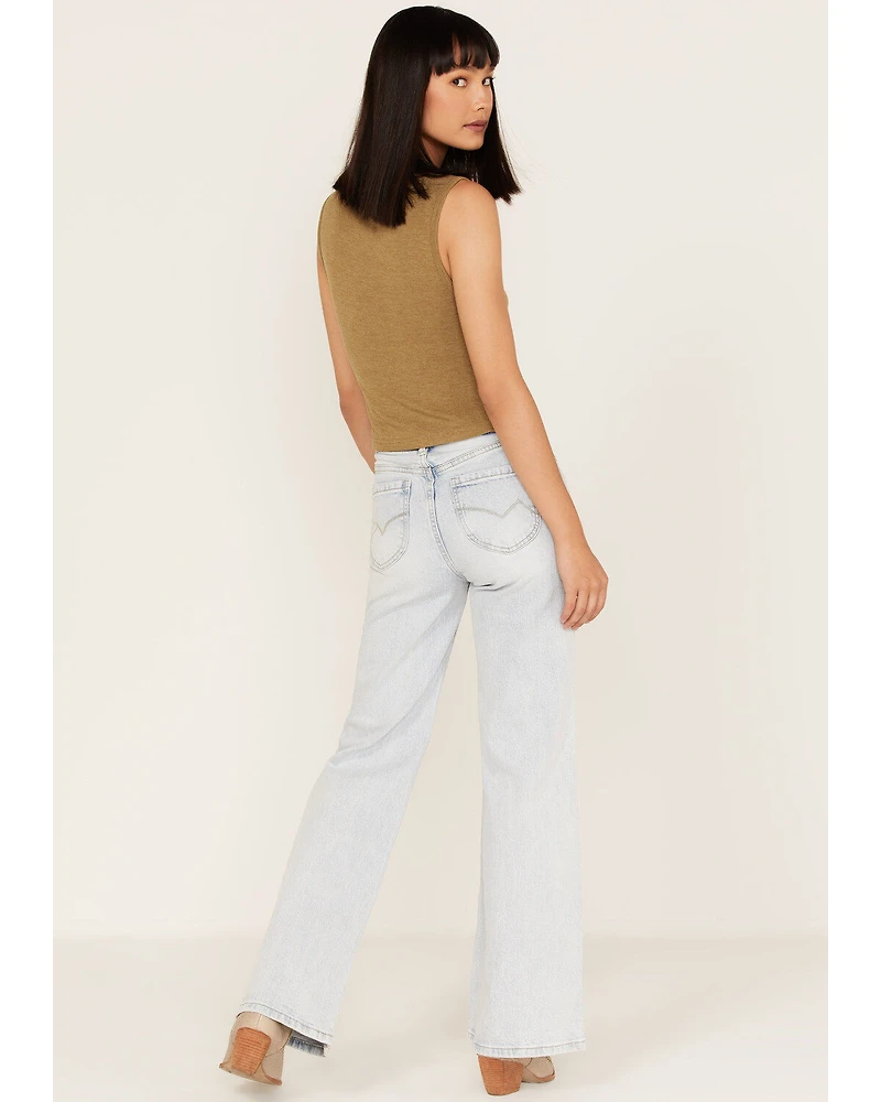 Cleo + Wolf Women's Light Wash High Rise Distressed Knee Flare Jeans