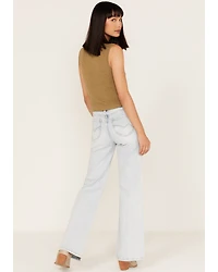 Cleo + Wolf Women's Light Wash High Rise Distressed Knee Flare Jeans