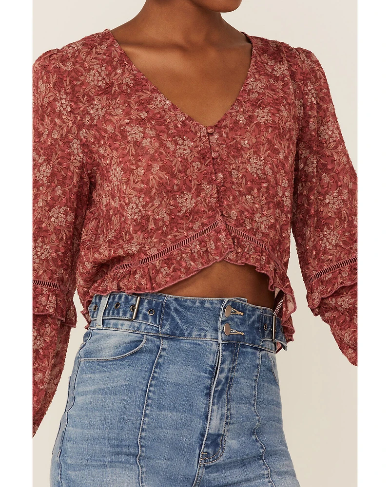En Crème Women's Floral Ruffle Hem Blouse