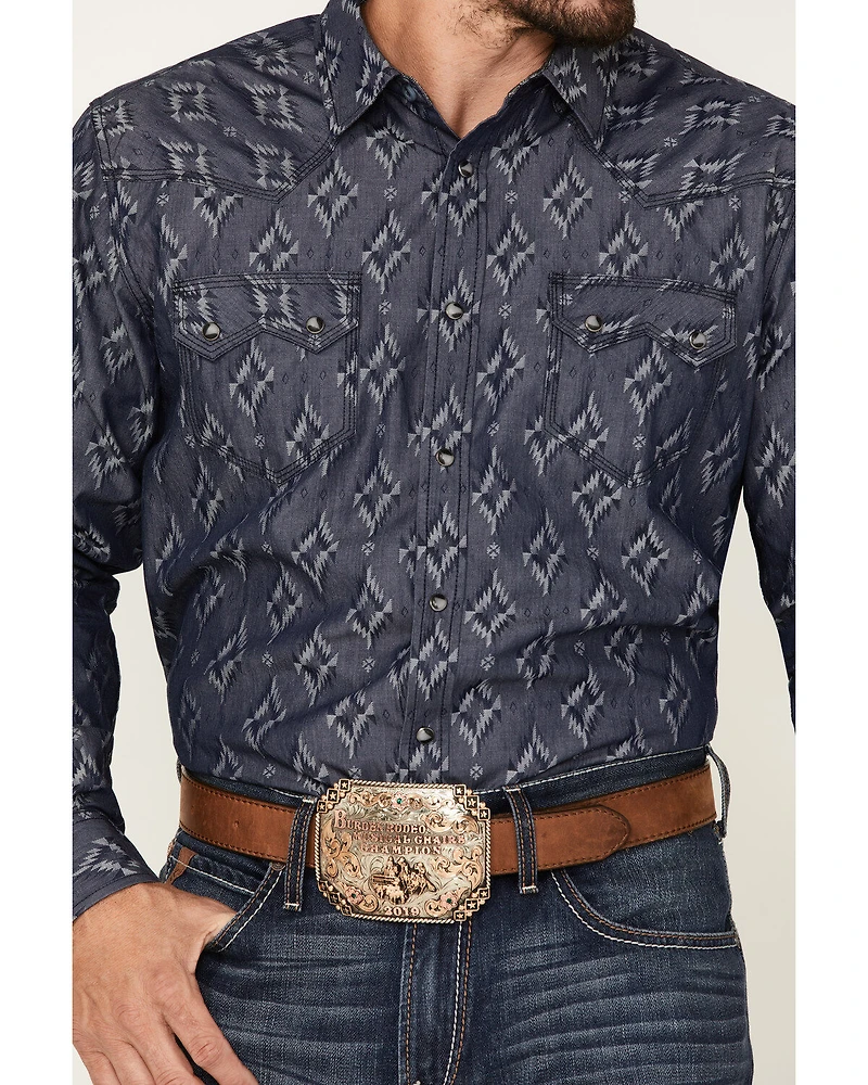Moonshine Spirit Men's Mocasin Southwestern Print Long Sleeve Snap Western Shirt