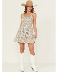 Rock & Roll Denim Women's Floral Print Sleeveless Mini Dress