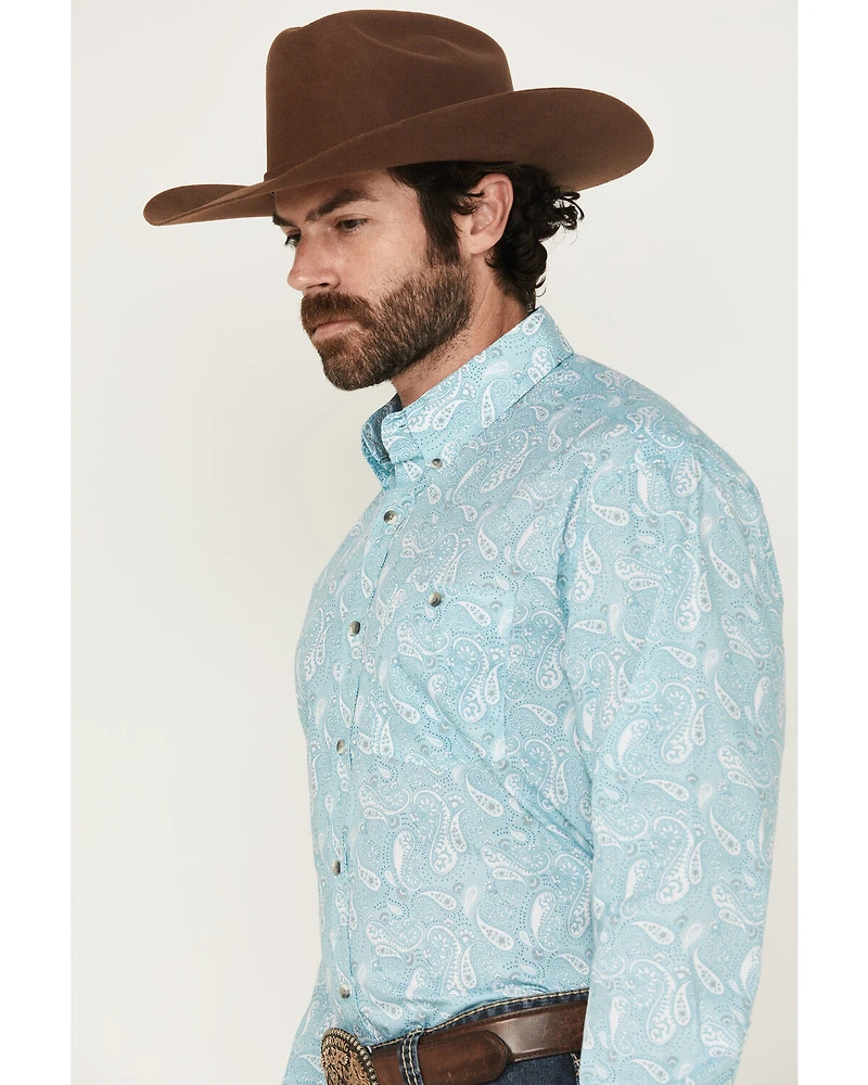 Wrangler Men's Paisley Print Long Sleeve Button-Down Stretch Western Shirt