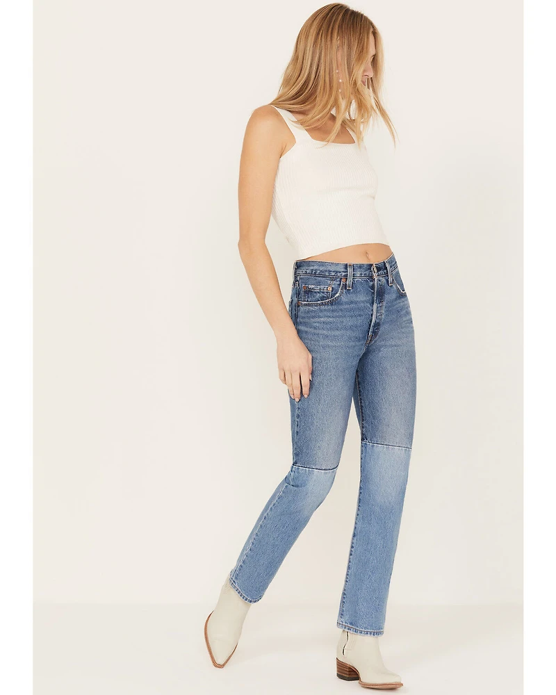 Levi's Women's Medium Wash 501 Pieced Destructed Jeans
