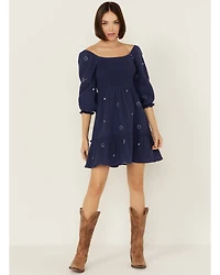 Jolt Women's Rouched Front Embroidered Mini Dress