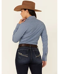 Wrangler Women's Solid Chambray Denim Long Sleeve Snap Western Core Shirt