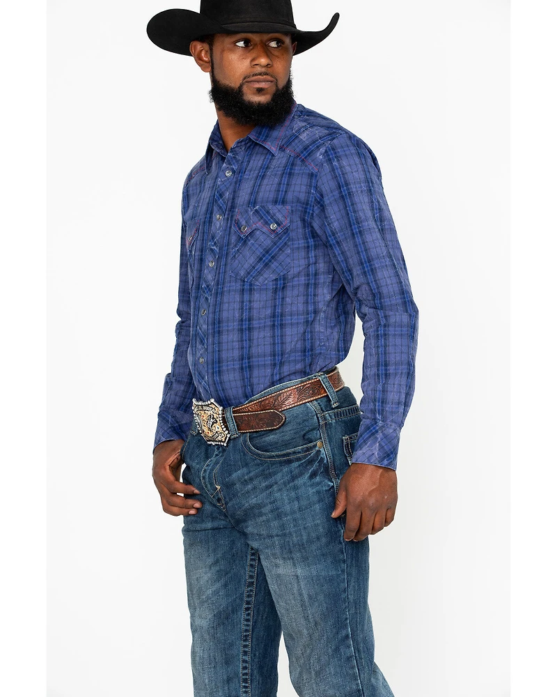 Rock & Roll Denim Men's Plaid Print Long Sleeve Western Shirt