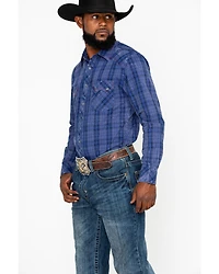 Rock & Roll Denim Men's Plaid Print Long Sleeve Western Shirt