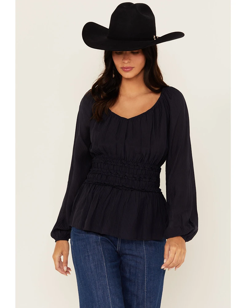 Shyanne Women's Dobby Pinstripe Long Sleeve Blouse