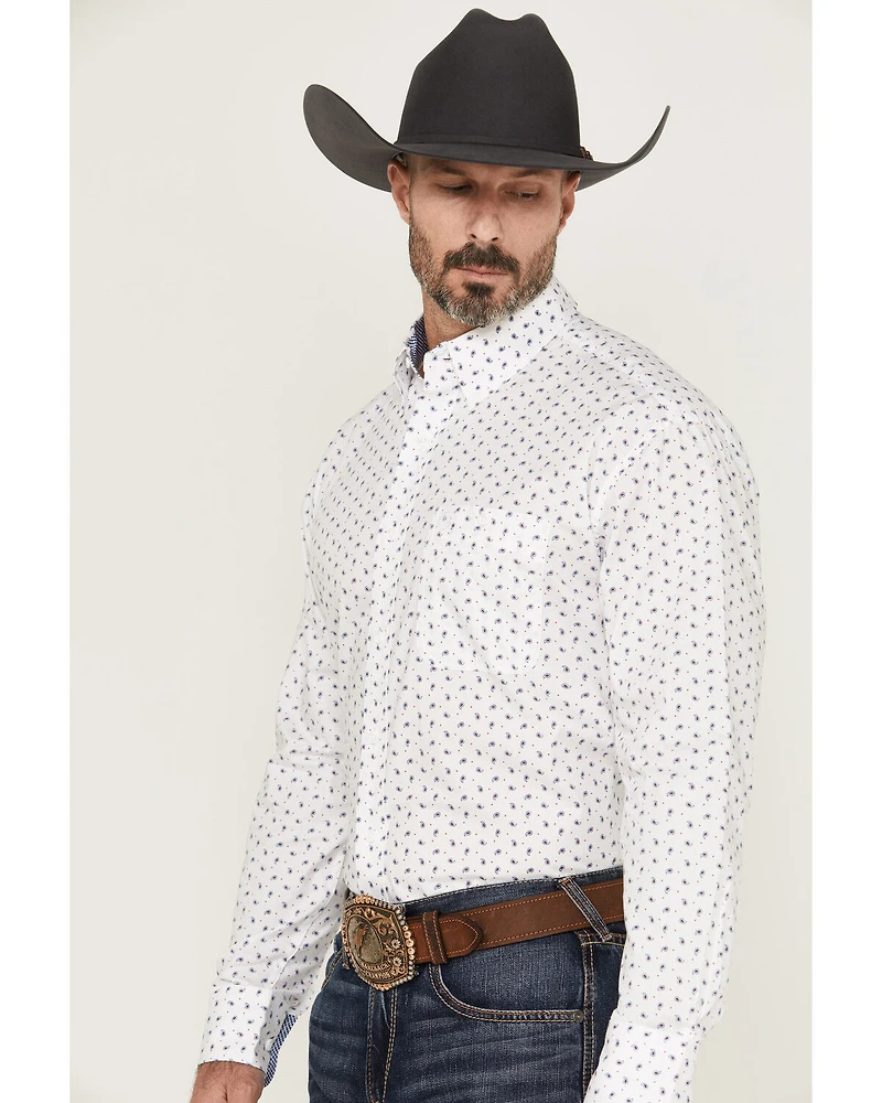 George Strait by Wrangler Men's Paisley Print Long Sleeve Button-Down Stretch Western Shirt