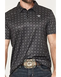 Rock & Roll Denim Men's Medallion Print Short Sleeve Button-Down Stretch Polo Shirt