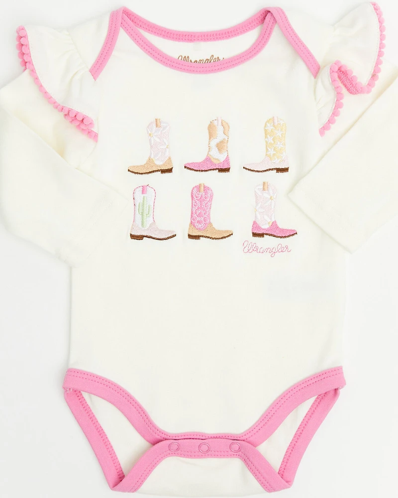 Wrangler Infant Girls' Cowgirl Boots Onesie Set - 3 Piece
