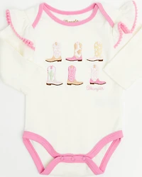 Wrangler Infant Girls' Cowgirl Boots Onesie Set - 3 Piece