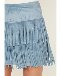 Rock & Roll Denim Women's Embellished Faux Suede Fringe Mini Skirt