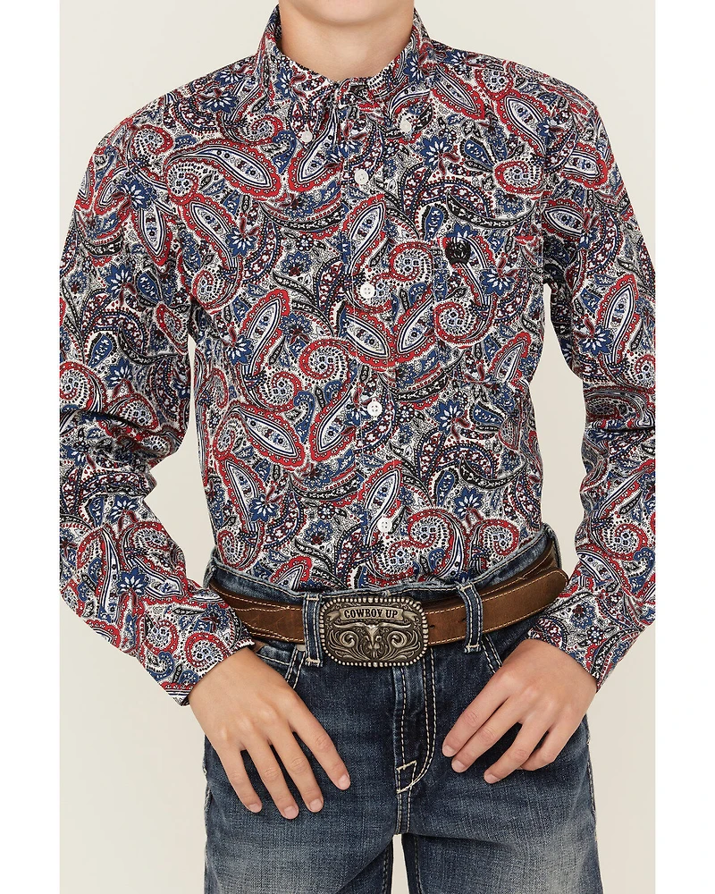 Cinch Boys' Paisley Print Long Sleeve Button-Down Western Shirt