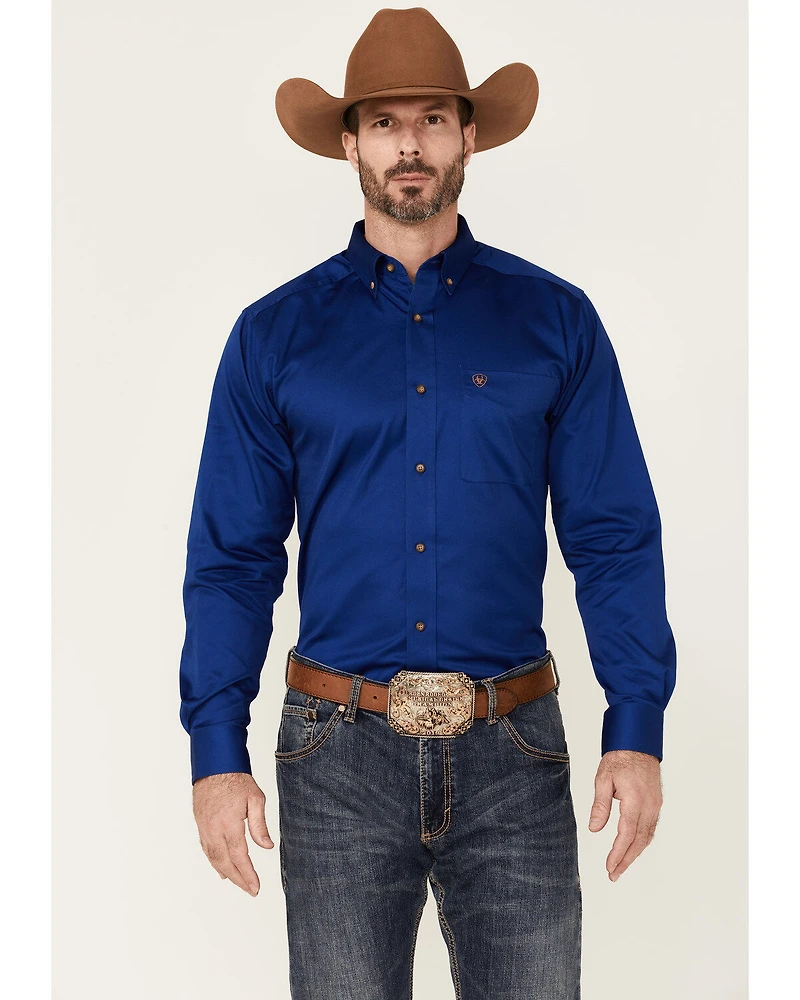Ariat Men's Solid Royal Blue Twill Fitted Long Sleeve Button-Down Western Shirt