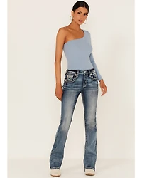Miss Me Women's Border Flap Pocket Bootcut Jeans