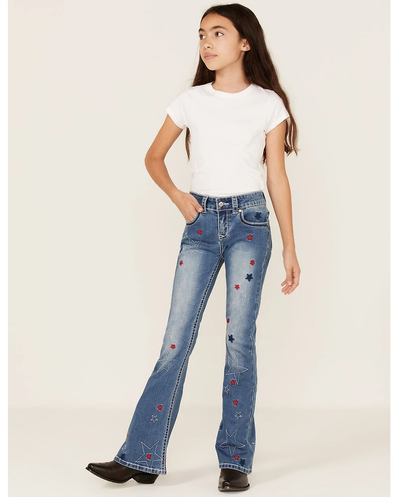 Shyanne Girls' Americana Star Light Wash Flare Jeans