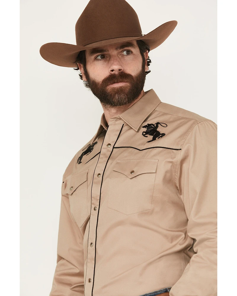 Rodeo Clothing Men's Solid Embroidered Long Sleeve Snap Western Shirt