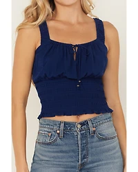 Shyanne Women's Solid Jacquard Smocked Sleeveless Tank Top