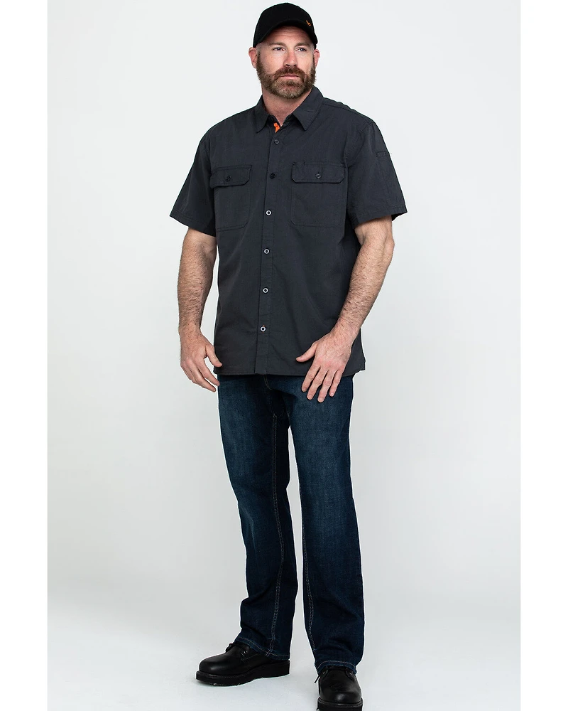 Hawx Men's Charcoal Solid Yarn Dye Two Pocket Short Sleeve Work Shirt - Big