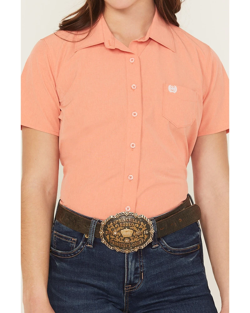 Cinch Women's Solid Short Sleeve Button-Down Stretch Western Shirt