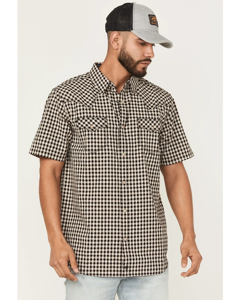 Moonshine Spirit Men's Checkers Plaid Print Short Sleeve Snap Western Shirt