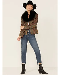 Double D Ranch Women's Top Ridge Weaver Zip-Front Faux Collar Leather Jacket
