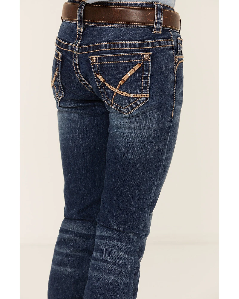 Shyanne Little Girls' Dark Wash Arrow Bootcut Stretch Denim Jeans