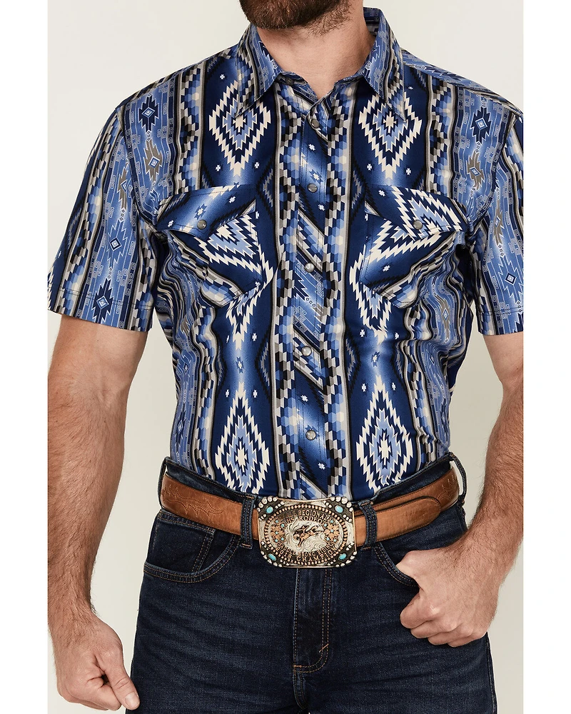 Rock & Roll Denim Men's Southwestern Print Short Sleeve Snap Stretch Western Shirt