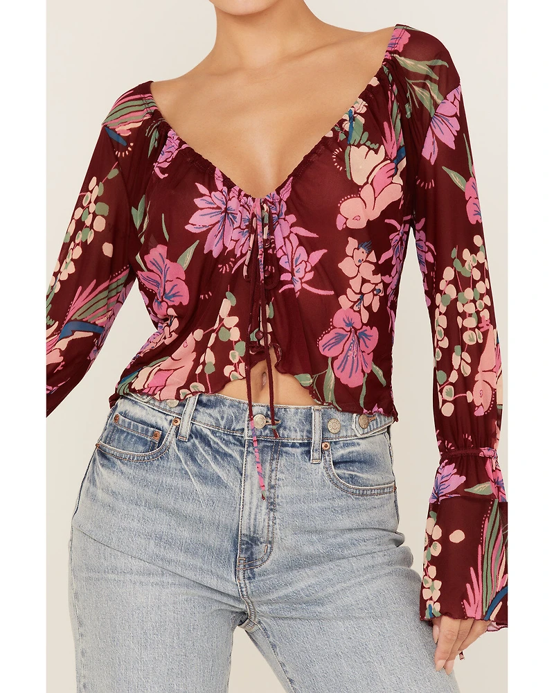 Free People Women's Floral Print Of Paradise Tie Front Crop Top