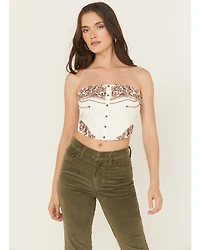 Blue B Women's Western Embroidered Strapless Cropped Shirt
