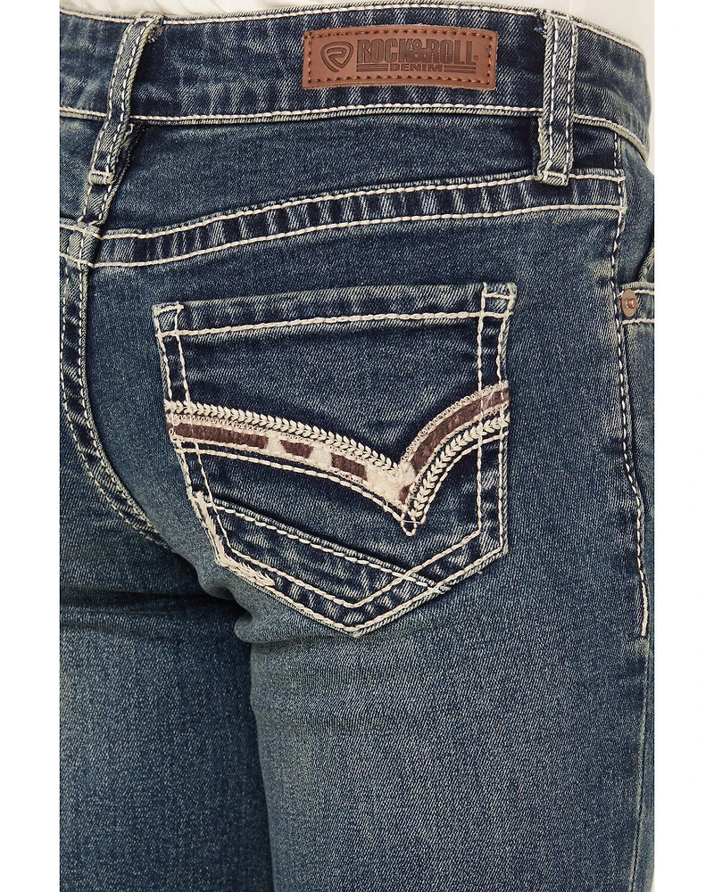 Rock & Roll Denim Girls' Medium Wash Cow Pocket Stretch Bootcut Jeans