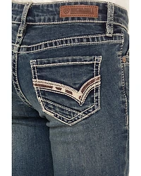 Rock & Roll Denim Girls' Medium Wash Cow Pocket Stretch Bootcut Jeans